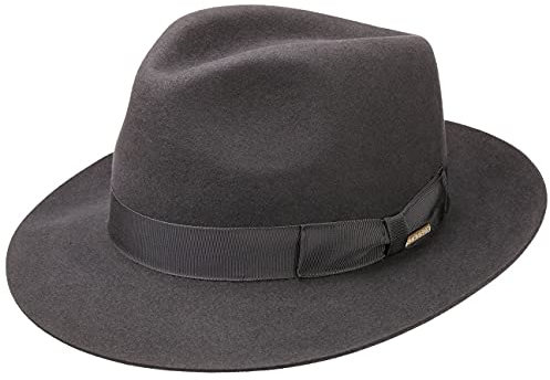 Stetson Penn Bogarthut Haarfilz Filzhut Damen Herren Mafiahut 100% Tierhaar Sommer Winter Hut mit Ripsband Klassischer Pate grau 62 cm