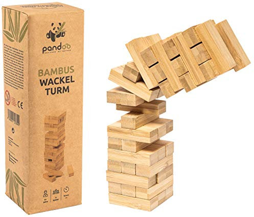 pandoo Wackelturm aus Bambus | Geschicklichkeitspiel, Familienspiel, Gesellschaftsspiel für Erwachsene und Kinder | Plastikfrei | Holz-Spiel | Super als Geschenk geeignet
