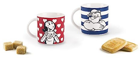 Excelsa Popeye & Olivia Set 2 Tazzine Caffè Porcellana, Blu e Rosso
