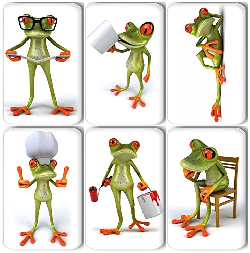 Merchandise for Fans Lustiger 3D Frosch - 6 rechteckige Kühlschrankmagnete 7X 4,5 cm - 08 für Memoboard Pinnwand Magnettafel Whiteboard