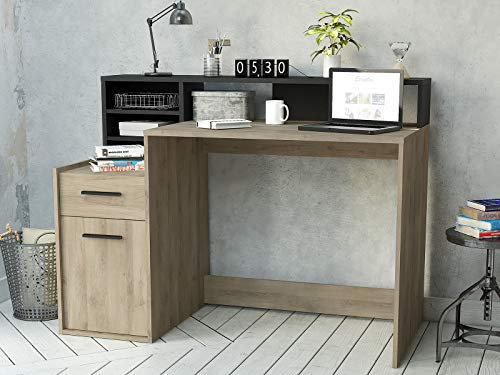 möbelando Schreibtisch mit Aufsatz Computertisch Bürotisch Arbeitstisch Büro Denver I Kronberg Eiche/Sidewalk