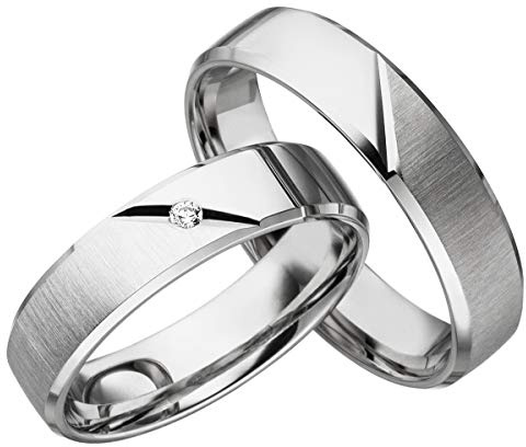 JC Trauringe 2 fedi nuziali in argento 925, con diamante e incisione, anelli di fidanzamento brillanti, anelli di matrimonio, matrimonio, matrimonio, matrimonio, platino, oro bianco, S031, argento,
