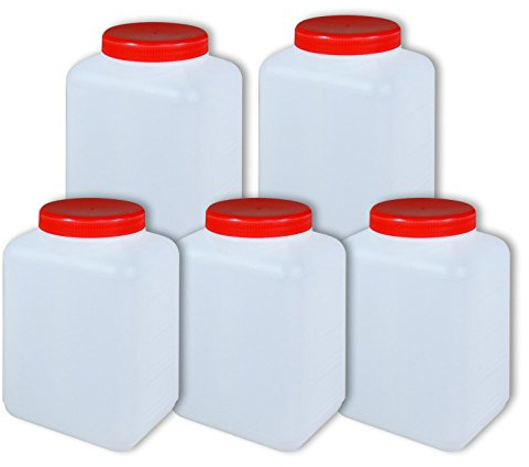 plasteo® 5 x 1500 ml Plastikflasche Weithalsflasche mit Deckel Behälter PE-Flasche lebensmittelecht
