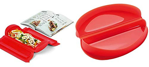 Lékué - Kit Estuche de vapor 1,2 personas + libro de recetas, 650 ml, Silicona + - Recipiente para cocinar tortillas francesas en microondas, color rojo