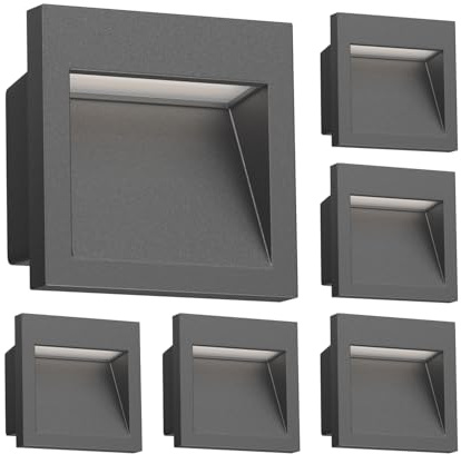 ledscom.de 6x LED Wandeinbauleuchte NOLA, Downlight für außen, IP54, anthrazit matt, 90 x 90mm, warmweiß