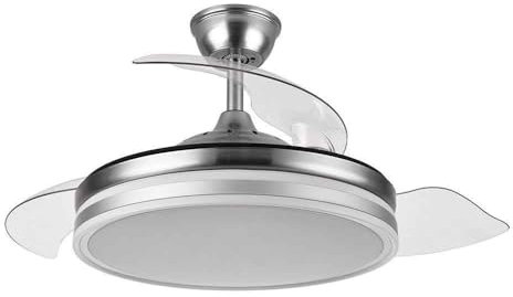 FABRILAMP - Ventilador de Techo con Luz LED 59W | Motor DC Modelo BAYOMO NIQUEL | 4 Aspas Retráctiles | 3 Tonalidades | 6 Velocidades | Control Remoto | Temporizador | Silencioso, Blanco, Mediano