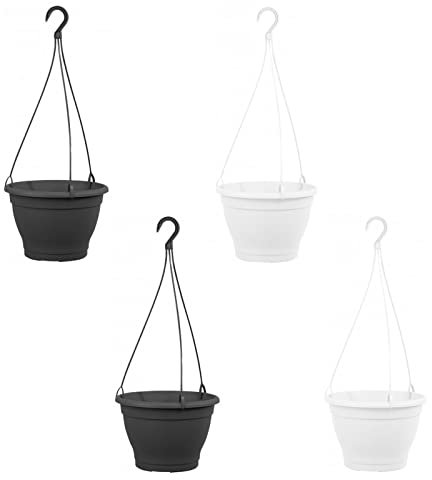HAC24 4er Set Hängeampel Blumentopf Ø 25cm Kunststoff Blumenampel Anthrazit Weiß Hängetopf Pflanzenampel Blumenkasten Hänge Blumenkübel