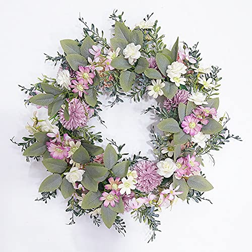HAOSHICS Künstlicher Blumenkranz zum Aufhängen, künstliche Girlande für die Haustür, Kranz, künstlicher Kranz für Tür, Hochzeit, Party, Zuhause, Wand, Fensterdekoration (lila Gänseblümchen)