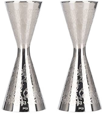 2 Stück Cocktail Jigger, Edelstahl Jigger mit Waage Bar Wein Messbecher Doppelkopf Oz Cup 30ml 45ml Bar Küchenhelfer Graviertes Muster