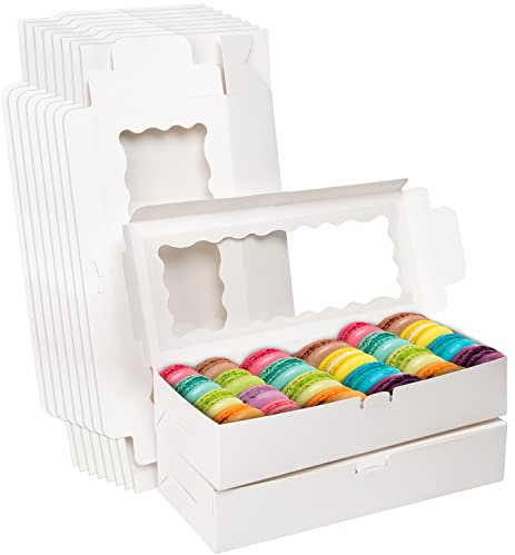 Belle Vous Weiße Kraftpapier Cupcake Transportbox Karton mit Sichtfenster (10 Stk) - 14 x 32 x 6,5 cm - Einwegverpackungsboxen - Für Kekse, Muffin, Torten, Pralinen Verpackung & Cupcake Box