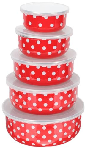 Alipis Enamel Fresh Bowl with Lid Stackable Food Storage Container for Salad Soup and Fruit Compact 2 Inch Kitchen Refrigerator Bowl