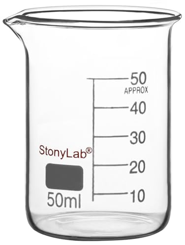 stonylab Glasbecher, 1 Pack Borosilikatglas, Graduierter Niedrigform-Griffinbecher mit Ausgießer, 50 ml