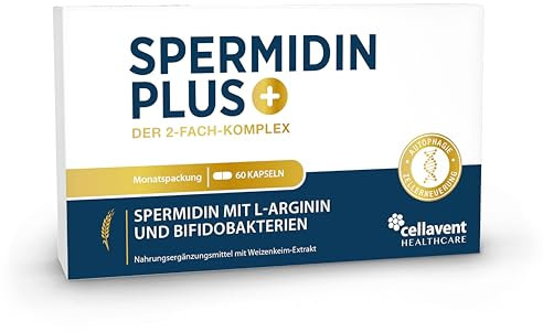 Spermidin Kapseln – Weizenkeim-Extrakt – mit L-Arginin und Bifidobakterien – 2-fach Komplex steigert körpereigene Spermidin Synthese – Monatspackung – 60 Stück (1 Monat)