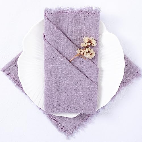 LINXTAR Seihtuch, handgefertigte Servietten mit Fransen, lila, 6 Stück, Baumwolltuch, Gaze-Servietten, 45,7 x 45,7 cm, dekorativ, natürlich, weich, Boho-Servietten für Hochzeiten, Partys, den