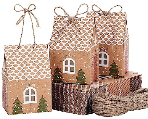 TsunNee 30 Stück Größere Weihnachten Party Geschenkboxen, Kraftpapier Süßigkeitskästen, Mitbringsel Taschen Treat-Boxen für Partydekorationen Adventskalender DIY