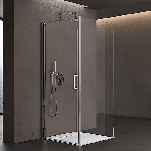 doporro U-Form Duschkabine 90x90x90cm Duschabtrennung mit Drehtüren | 8mm ESG-Sicherheitsglas Klarglas inkl. Nano-Beschichtung | Höhe 195cm | Aluminiumrahmen in Chrom | Ravenna36UK