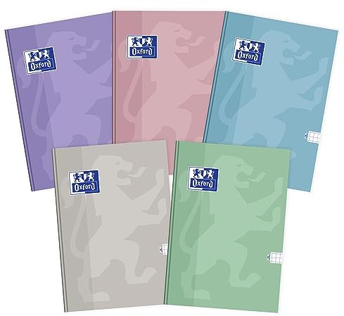 Oxford Touch Pastel Notizbuch Kladde A5 96 Blätter, kariert, 5 Stück-Packung, Farbenmix