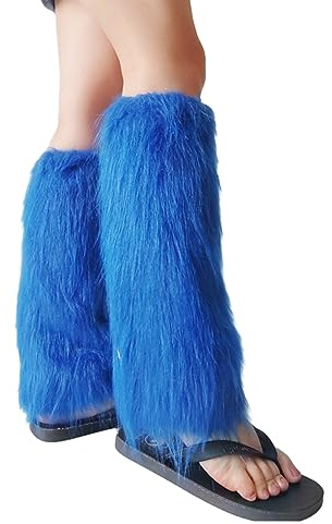 Frotox Damen Pelziges Party-Kostüm, sexy Kunstfell, flauschig, lange Stiefel, Stulpen, Beinstulpen, Stiefelüberzüge, Geschenke, königsblau, Reference dimensional drawing