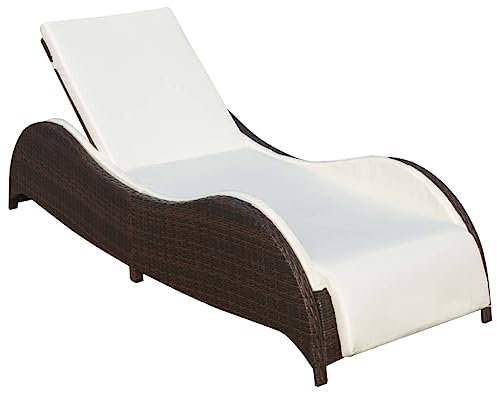 Sonnenliege mit Polsterauflage,Liegestühle für den Garten,Relaxliege,Freizeitstuhl für draußen,Terrassen-Freizeitstuhl,Strandliege,Polsterbezug waschbar,Verstellbare Rückenlehne, Poly Rattan Braun