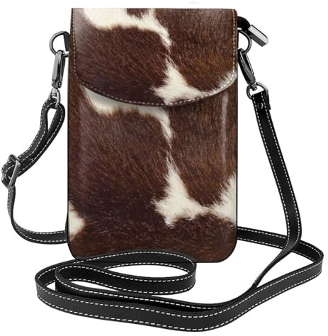 BEntLi Damen-Umhängetasche, PU-Crossbody-Geldbörse, Handy-Geldbörse, kleine Umhängetasche,Echtes braunes und weißes Kuhfell
