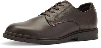 Tommy Hilfiger Herren Derby Schuhe Flexible Leather aus Narbenleder, Braun (Cocoa), 43