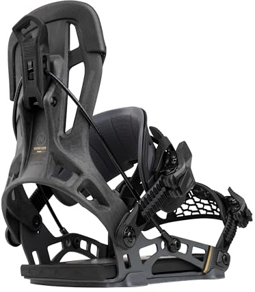 Nidecker Flow NX2 Carbon Hybrid Fixations de Snowboard – Noir – Plaque de Base en Carbone avec Sangle Hybride et Double entrée – Taille M