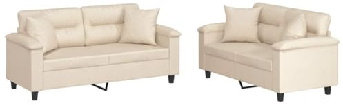 vidaXL Sofagarnitur 2-TLG., Sessel Couch mit Kissen, Sofa Wohnzimmersofa mit Armlehnen, Couchgarnitur Designsofa Sitzmöbel Polstermöbel, Beige Mikrofasergewebe
