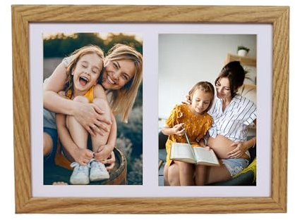 BD ART Collage - Cornice portafoto 17 x 23 cm, per due foto, 10 x 15 cm, con passepartout, legno di quercia MDF, moderna cornice da appendere alla parete o da posizionare su un armadio