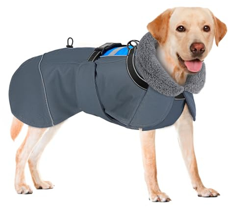 SlowTon Hundemantel Winter, wasserdichte verstellbare Fleecefutter Hundejacke mit Turtleneck und Kordelzug, reflektierender Wintermantel für kleine mittlere und große Hunde im Freien XXL