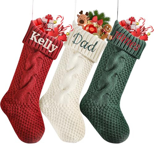 Lifemaison Weihnachtsstrumpf Personalisiert Nikolausstrumpf mit Benutzerdefinierte Namen 18” Großer gestrickter Weihnachtsstrumpf Christmas Stockings für Feiertags,Familienparty,Dekor,Geschenk,1 D
