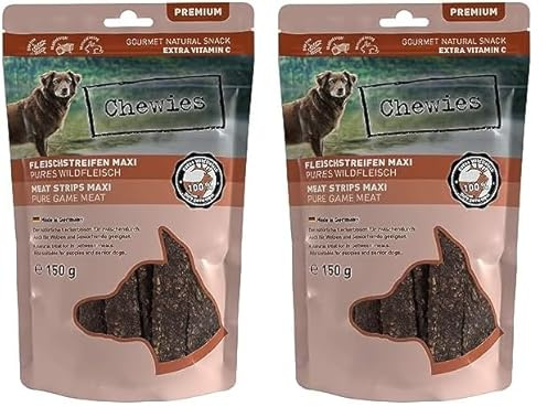 Chewies Fleischstreifen MAXI Hundeleckerli aus 100% Wildfleisch - 150g - Fleischstreifen MAXI für Hunde - getrocknete Wild Kaustreifen für Hunde - zuckerfrei & getreidefrei- Dörrfleisch von Wildtieren