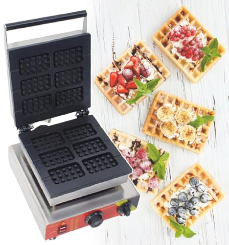 Gaufrier Belge éLectrique, 6 Grilles 1650W/1750W Gaufrier Belge Carré à Double Chauffage, Gaufrier éLectrique AntiadhéSif Robuste,110V