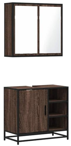 vidaXL 2-TLG. Badmöbel-Set Braun Eichen-Optik Holzwerkstoff, Badezimmermöbel-Set, Badschrank, Waschtischunterschrank, Badezimmerschrank