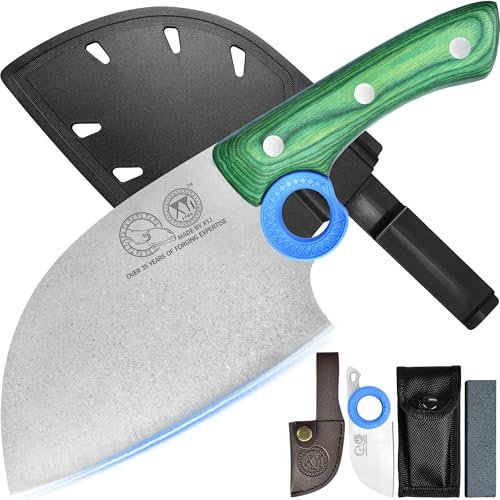XYJ Authentic Since 1986,Couteau de boucher serbe avec étui,Couteau de cuisine de chef à légumes,Manche en bois avec étui,pour camping extérieur