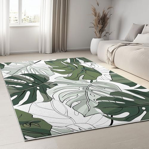 Tappeto verde in peluche con stampa di foglie di Monstera, grande, per interni, soffice, per camera da letto e soggiorno, antiscivolo, lavabile in lavatrice, 180 x 250 cm