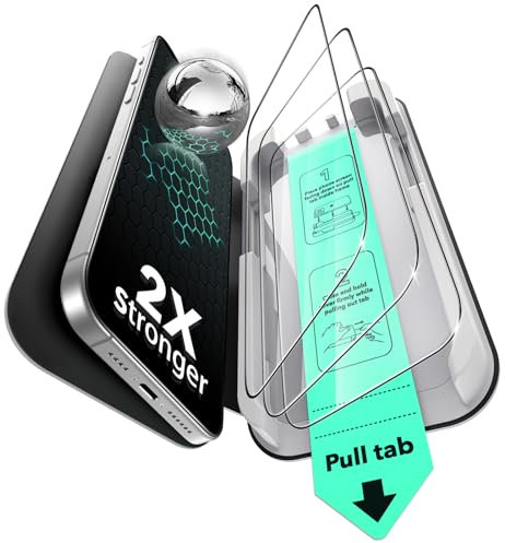 ESR Pack 3 Protectores Pantalla para iPhone 17/iPhone 16 Pro, Grado Militar, No Astilla, Dureza 9H, Cristal Templado, Cobertura total, Bandeja UltraFit