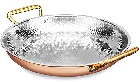 QXSJEDYCH Paellera de acero inoxidable martillada a mano, sartén antiadherente sin revestimiento con asas dobles, 10 tamaños, estilo paella, sartén for cocinar/servir, sartenes for acampar y reunirse