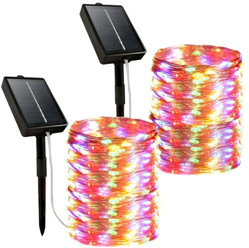 MOLVCE Solar Lichterkette Aussen, 2x20M 200 Led Lichterkette Außen Solar mit 8 Modi und Speicherfunktion, Kupferdraht Solarlichterkette IP65 Wasserdicht für Garten, Hof, Balkon, Bunt