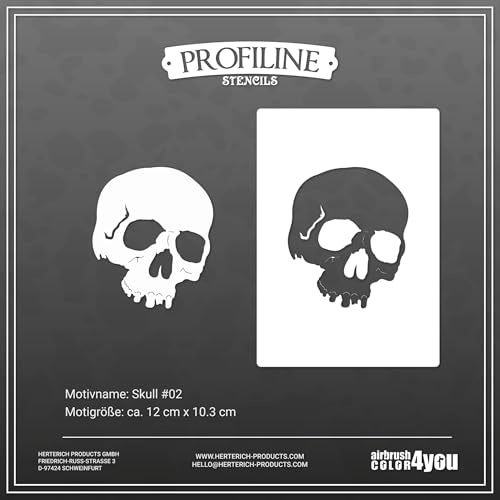 Herterich Products Airbrush Schablone für Totenkopf | Totenkopf Stencil | Lasergeschnittene Präzision | Wiederverwendbar und Lösemittelresistent | 16x13cm