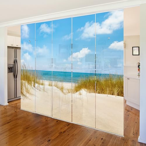 micasia Schiebegardine halbtransparent 60er Paneel Klett Strand Textil lichtdurchlässig - Motiv Modern Flächenvorhang Wohnzimmer Schlafzimmer 1659 (300x250 cm - 5er Set)