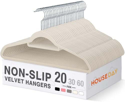 HOUSE DAY Grucce appendiabiti in velluto, set da 20 pezzi, grucce di alta qualità, salvaspazio e antiscivolo, con gancio girevole a 360°, per camicie, abiti, maglioni, pantaloni, beige