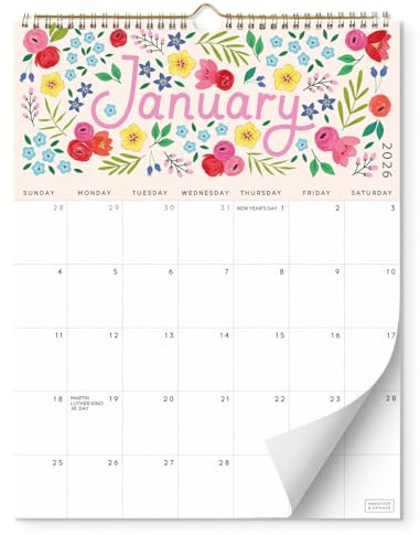 S&O Fem färgers blommig väggkalender från januari 2026-juni 2027 - Avrivning månadskalender - 18 månaders akademisk väggplanerare - hängande organisatör för att spåra årsdagar och möten - 33,5 x 25 cm