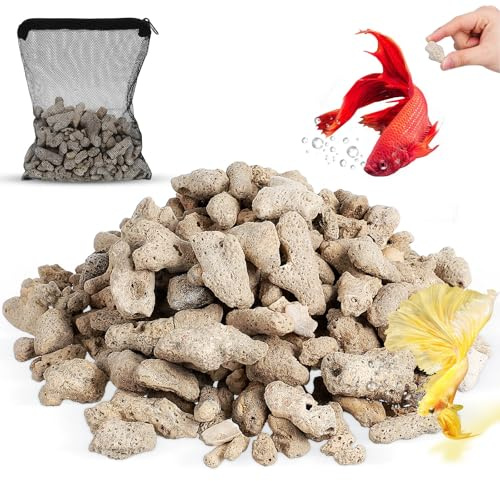 Toyvian Crushed Coral Fish Tank Aquarium Filter Media With Mesh Bag, Reusable Pond Filtration Media, Natural Coral Aquarium Substrate, Beige, 500g