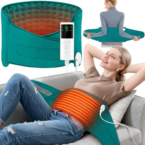 POWZOO Heizkissen für Rücken und Bauch,125x30cm (59x30cm Heizfläche),mit 9 Heizstufen,4 Timer-Funktionen, mit Abschaltautomatik und waschbar.Für feuchte und trockene Wärmetherapie.