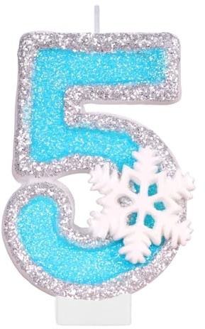Mavouri Frozen Geburtstagskerzen Zahlen 5, Schneeflocken Kerze 5 Geburtstag Mädchen, Geburtstagskerze 5 Jahre Mädchens, Schneeflocken Tortendeko Geburtstag Mädchen 5 Jahre, Frozen Zahlenkerze 5 Blau