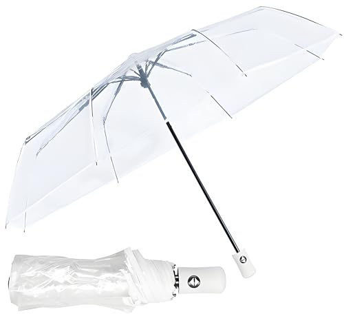 MZSX Paraguas plegable transparente, paraguas transparente automático, resistente al viento y de cierre abierto, paraguas portátil de moda para exteriores, mujeres y hombres, decoración de boda