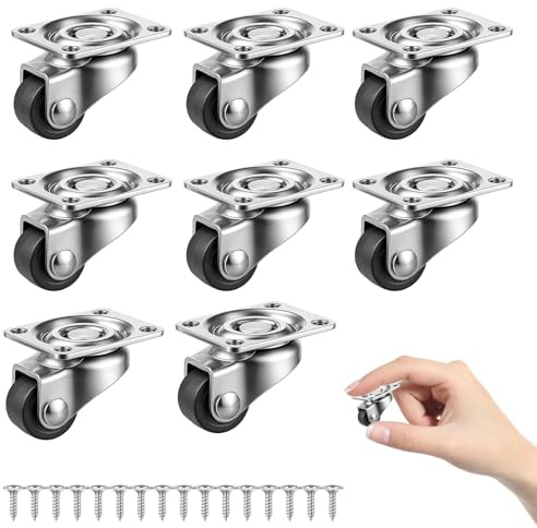 Möbelrollen Klein, 8 Stück Kleine Möbelrollen Flach, Rollen Für Möbel Klein, Mini Rollen Für Möbel, 360° Drehbar, Leise & Schonend, Ideal Für Schränke, Tische, Bürogeräte