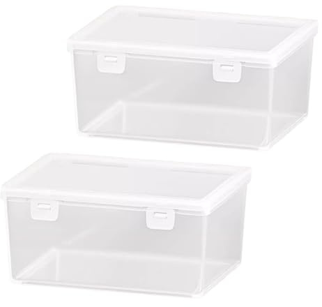 LdawyDE 2Pcs Boîte Rangement Carte, 15,8 x 11,8 x 7,2 cm Rangement Cartes de Visite, Organiseur Transparent avec Diviseurs Amovibles, Parfait pour Cartes de Révision