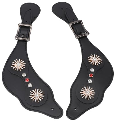 SUNGOOYUE Sporenriemen Im Vintage-Stil mit Strasssteinen für Reiter – Längenverstellbarer Westernstiefelhalter (Black)