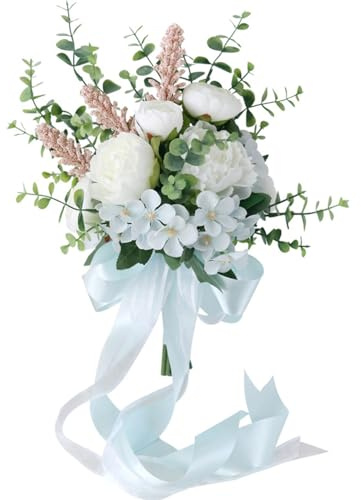 KFGISD, Weißer Brautstrauß, handgemachte künstliche Blumen Pfingstrose ，Brautstrauß